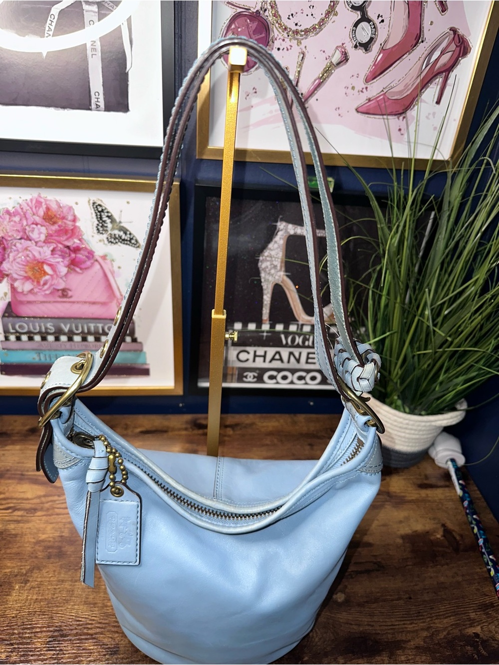 Coach Legacy Lace-Up Hobo Bag 11422 Sky Blue Leather Y2K Vintage Brass - Picture 10 of 16
